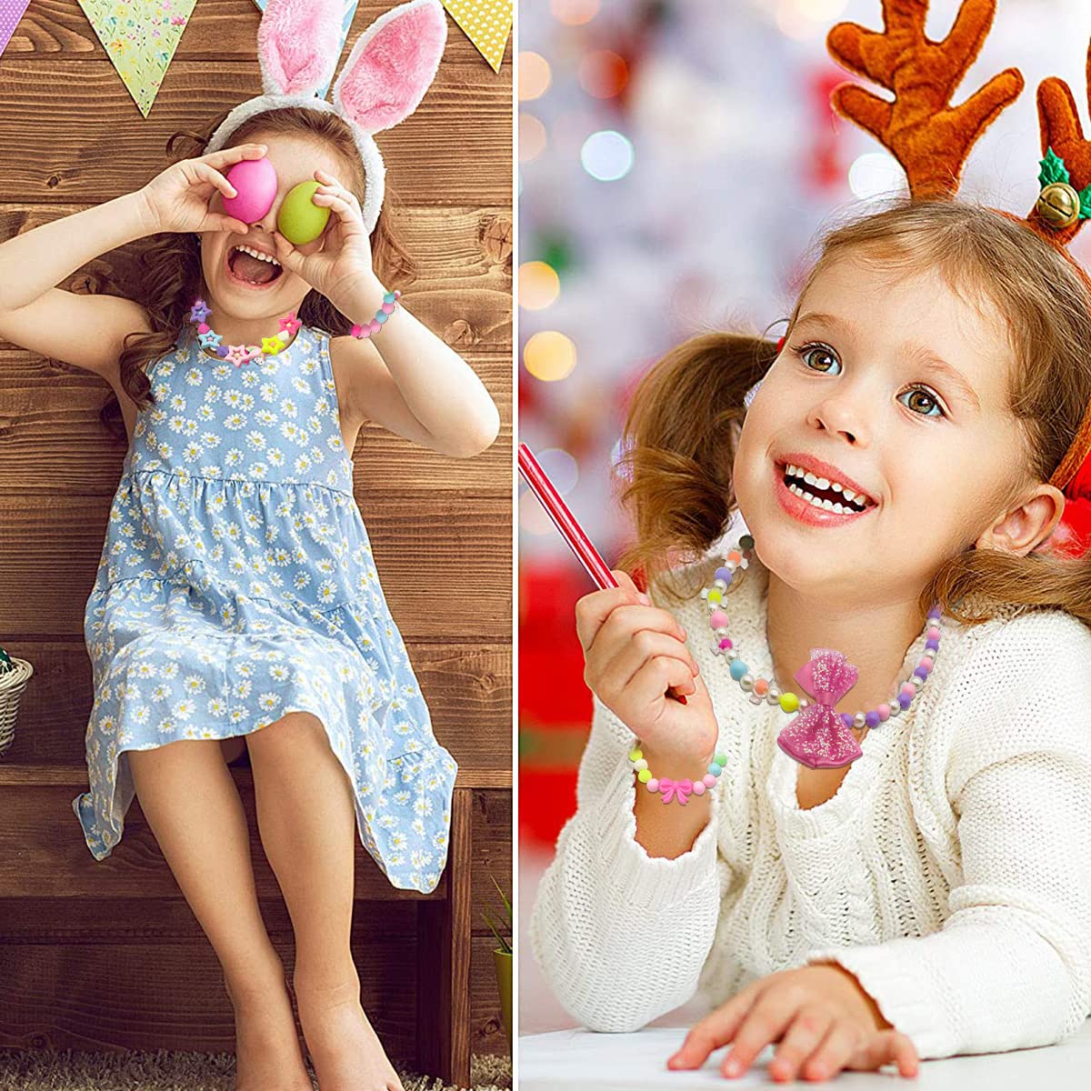 SANNIDHI® 12 Pcs Beaded Necklace Bracelet Set for Girls Combo Jewelry Set Stretch Beads Bracelets Necklaces for Girls Kids Baby Toddler Gift Princess Party Dress Up Cosplay Accessories SANNIDHI® 12 Pcs Beaded Necklace Bracelet Set for Girls Combo Jewelry Set Stretch Beads Bracelets Necklaces for Girls Kids Baby Toddler Gift Princess Party Dress Up Cosplay Accessories